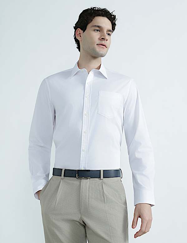 Cotton Rich Spread Collar Plain Shirt