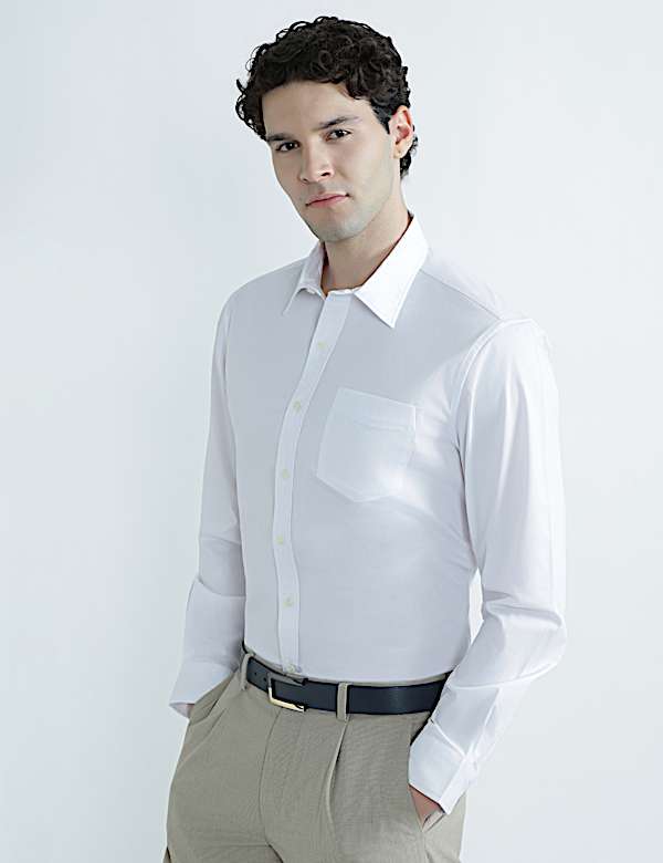 Cotton Rich Spread Collar Plain Shirt