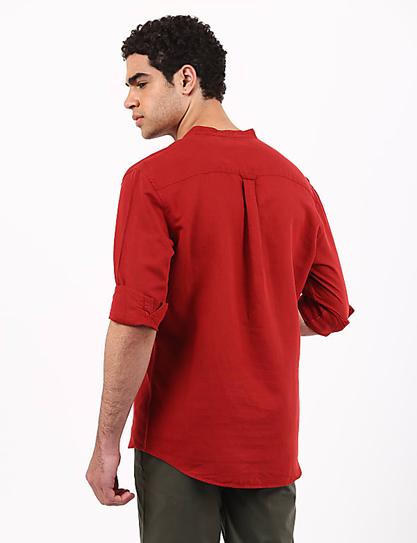 Linen Mix Half Placket Solid Shirt
