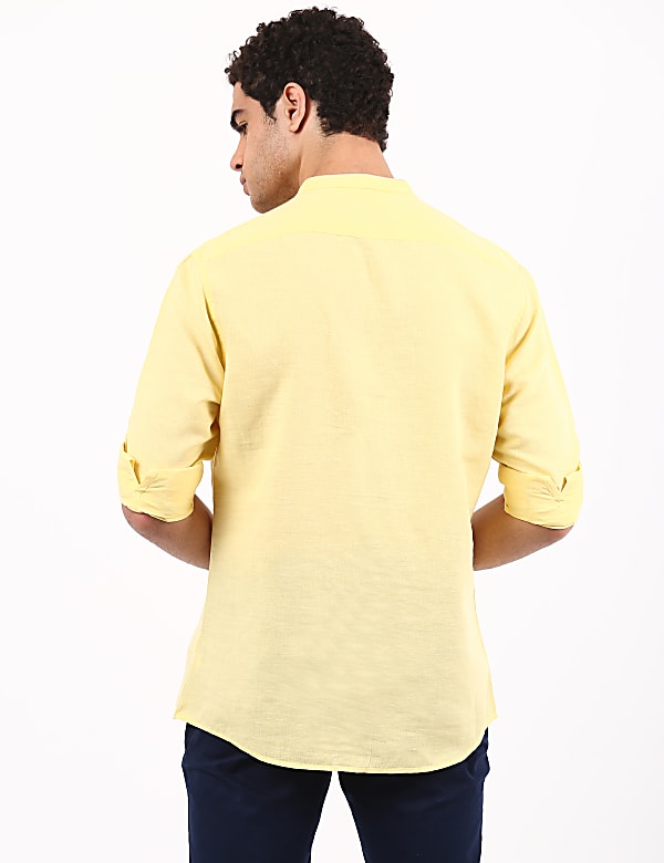 Linen Mix Grandad Collar Solid Shirt
