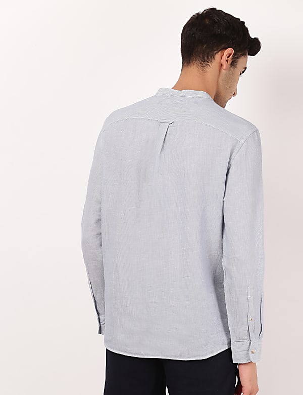 Linen Mix Half Placket Stripes Shirt