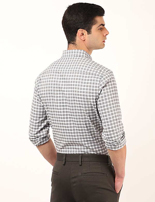 Pure Cotton Checked Spread Collar Shirt