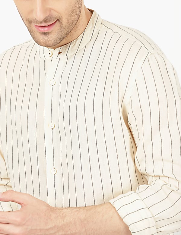 Pure Linen Grandad Collar Shirt