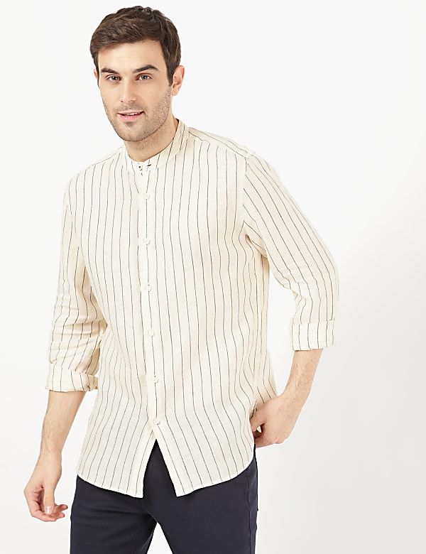 Pure Linen Grandad Collar Shirt
