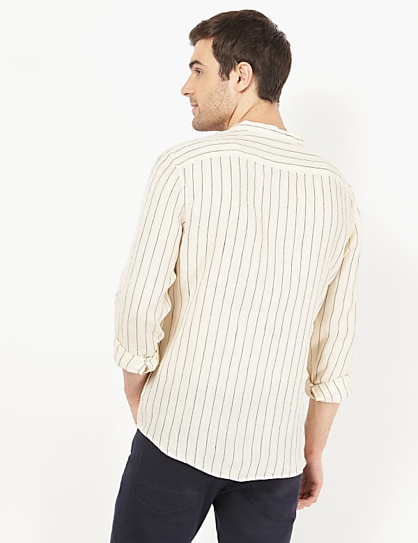 Pure Linen Grandad Collar Shirt