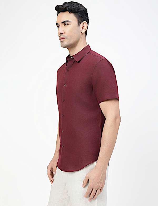 Linen Rich Plain Spread Collar Shirt