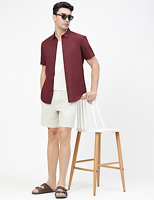 Linen Rich Plain Spread Collar Shirt