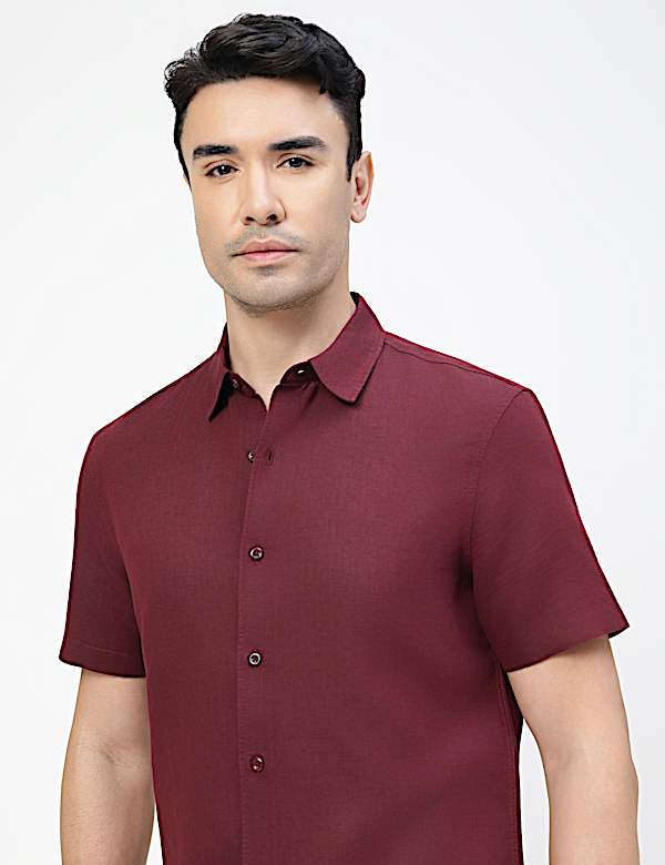 Linen Rich Plain Spread Collar Shirt