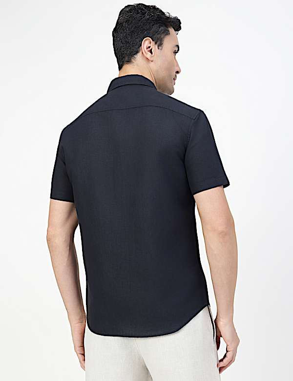 Linen Rich Plain Spread Collar Shirt