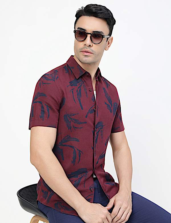 Linen Rich Abstract Spread Collar Shirt