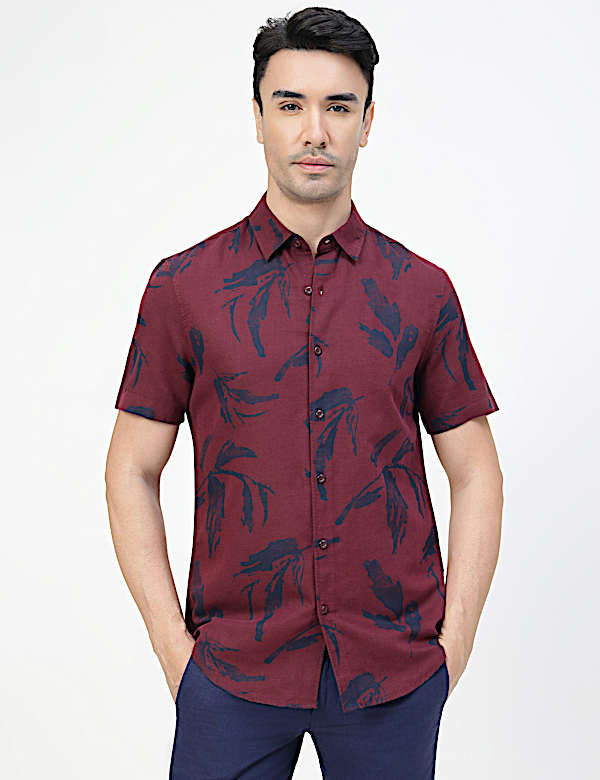 Linen Rich Abstract Spread Collar Shirt