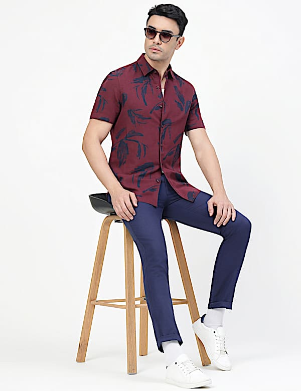 Linen Rich Abstract Spread Collar Shirt