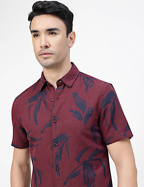 Linen Rich Abstract Spread Collar Shirt