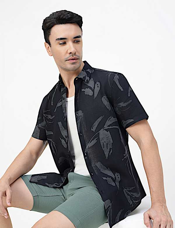 Linen Rich Abstract Spread Collar Shirt