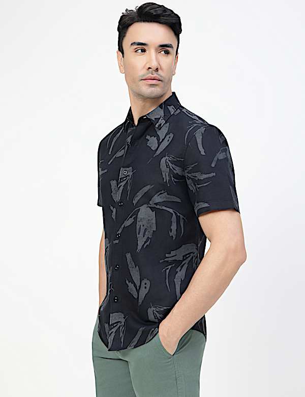 Linen Rich Abstract Spread Collar Shirt