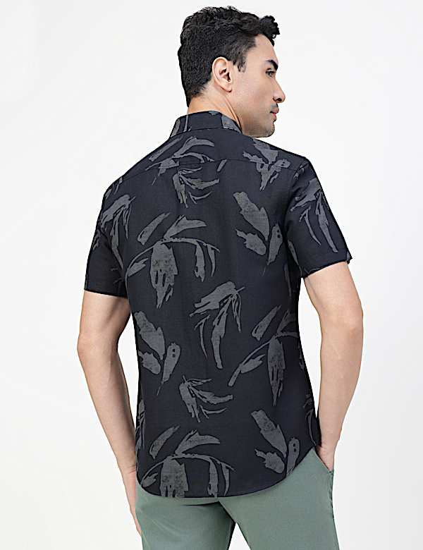 Linen Rich Abstract Spread Collar Shirt