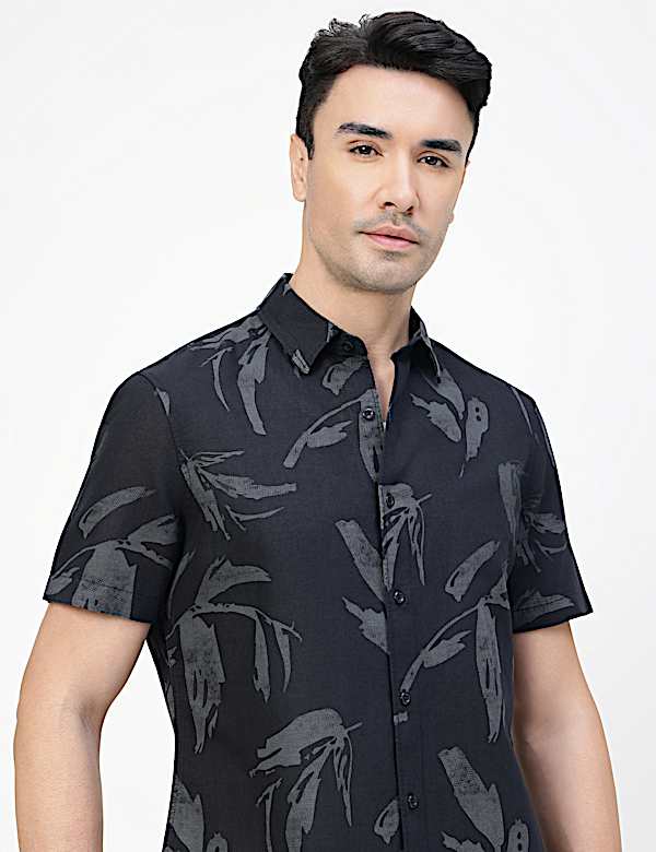 Linen Rich Abstract Spread Collar Shirt