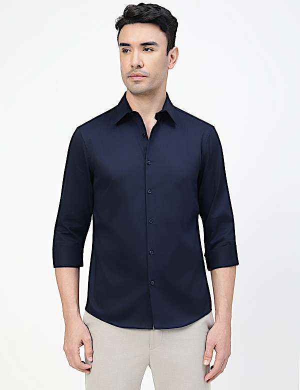 Cotton Rich Plain Spread Collar Shirt