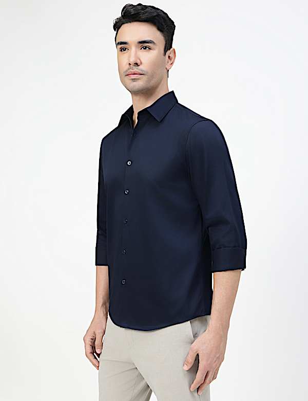 Cotton Rich Plain Spread Collar Shirt