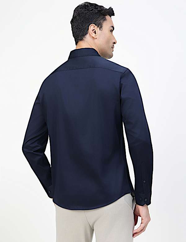 Cotton Rich Plain Spread Collar Shirt