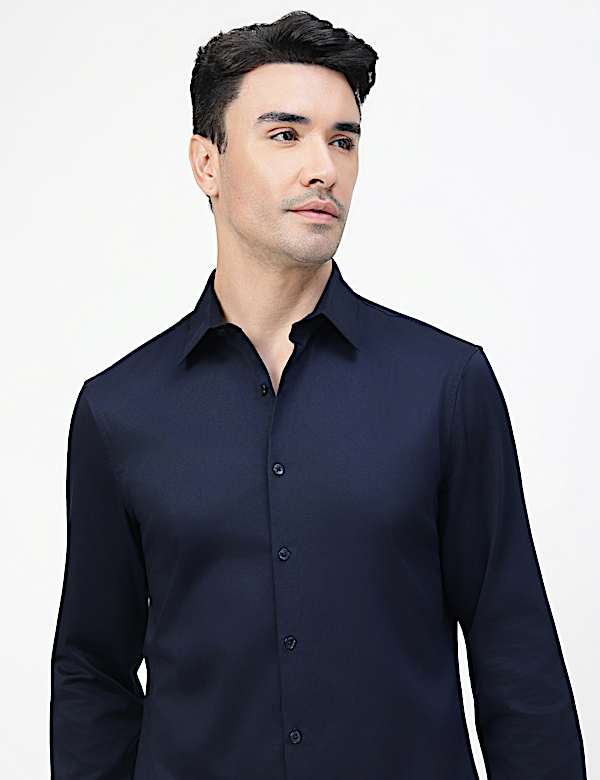 Cotton Rich Plain Spread Collar Shirt