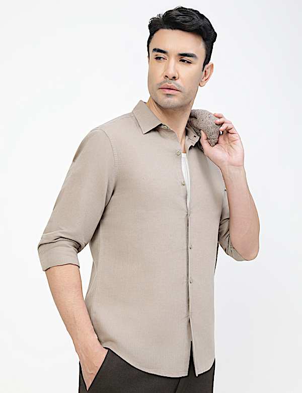 Linen Rich Plain Classic Collar Shirt
