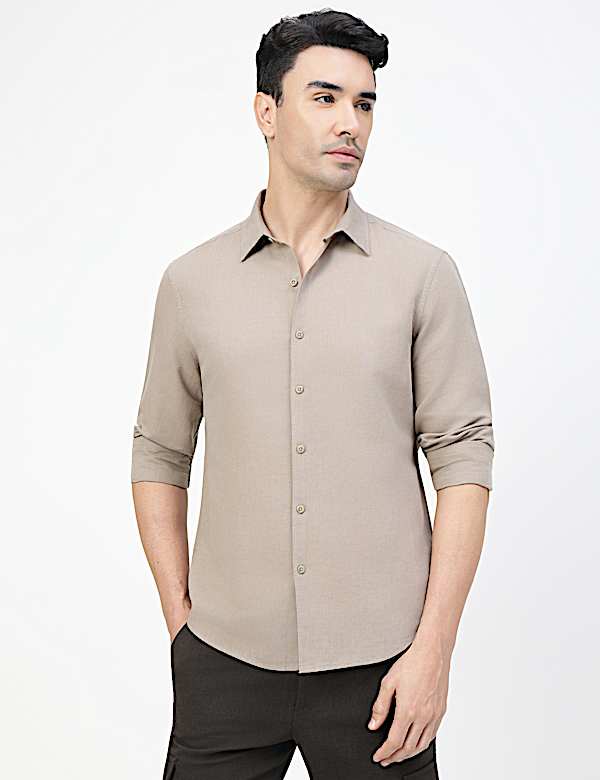 Linen Rich Plain Classic Collar Shirt