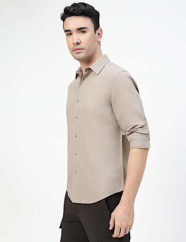 Linen Rich Plain Classic Collar Shirt