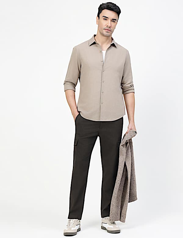 Linen Rich Plain Classic Collar Shirt