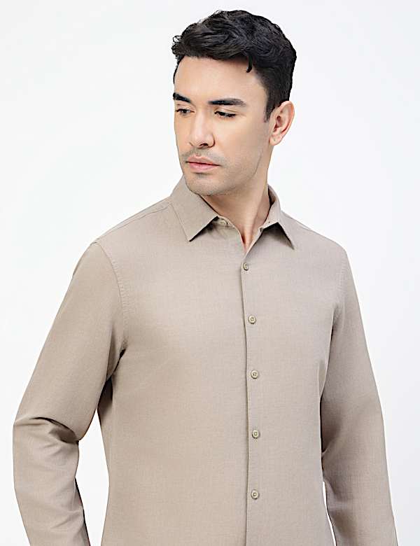 Linen Rich Plain Classic Collar Shirt