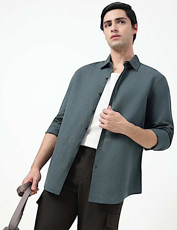 Linen Rich Plain Classic Collar Shirt