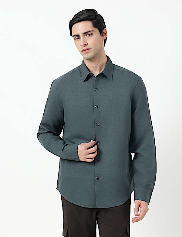 Linen Rich Plain Classic Collar Shirt