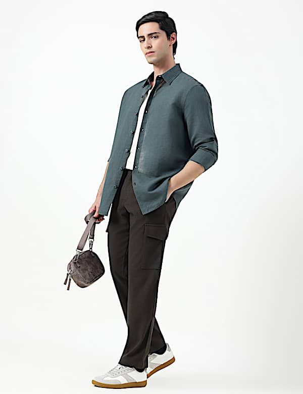 Linen Rich Plain Classic Collar Shirt