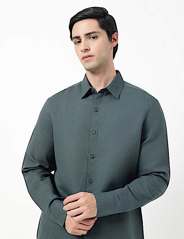 Linen Rich Plain Classic Collar Shirt