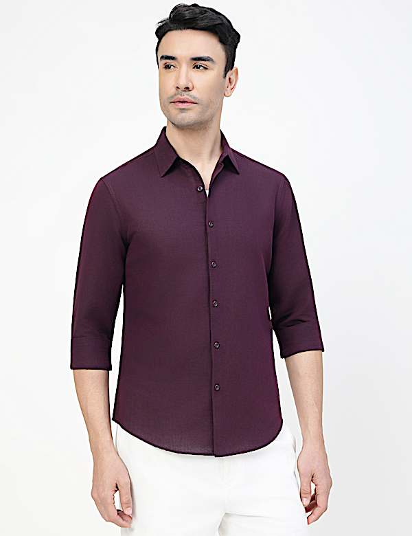 Linen Rich Plain Classic Collar Shirt