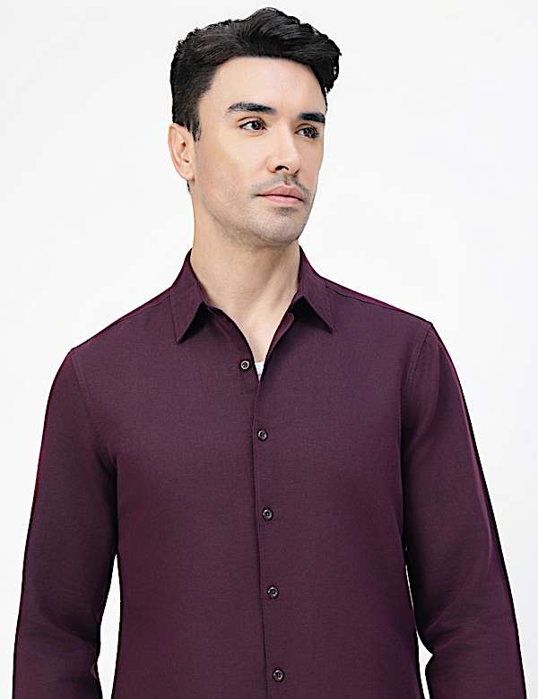 Linen Rich Plain Classic Collar Shirt