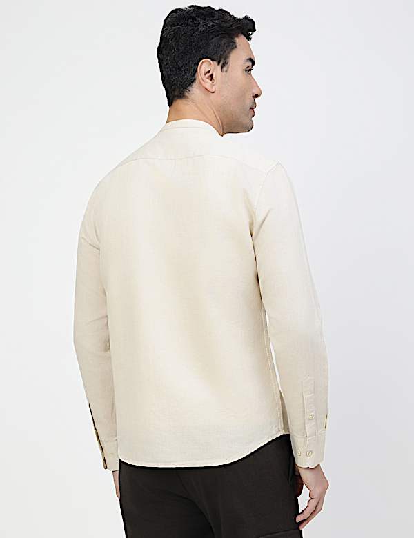 Linen Rich Plain Band Collar Shirt