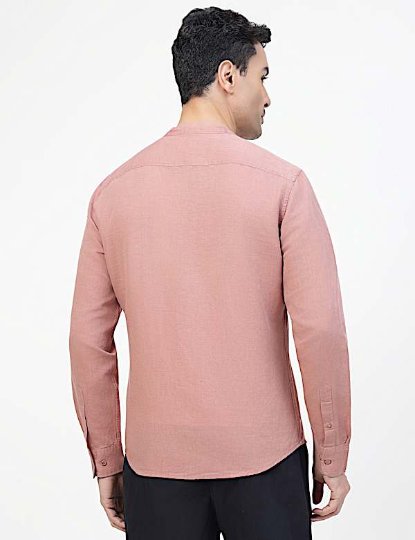 Linen Rich Plain Band Collar Shirt