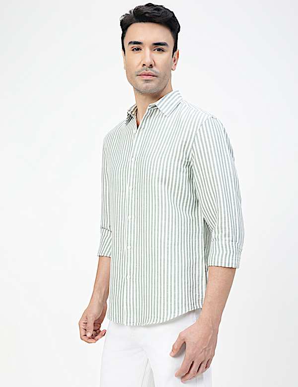 Linen Rich Striped Spread Collar Shirt