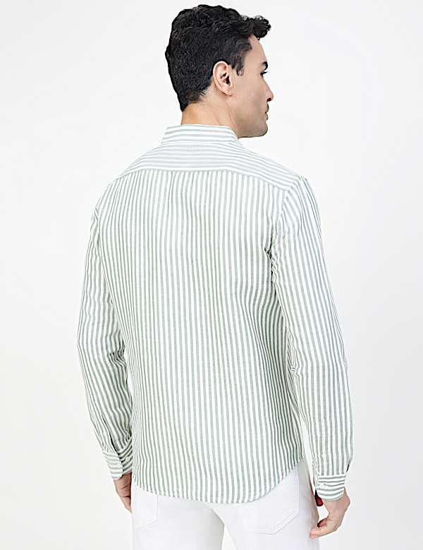 Linen Rich Striped Spread Collar Shirt