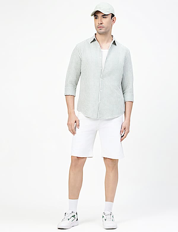 Linen Rich Striped Spread Collar Shirt