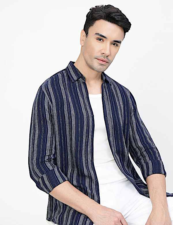 Viscose Rich Striped Spread Collar Shirt