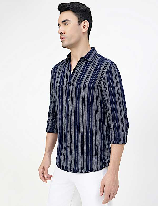 Viscose Rich Striped Spread Collar Shirt