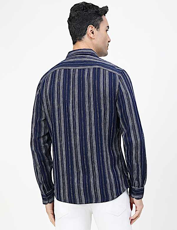 Viscose Rich Striped Spread Collar Shirt