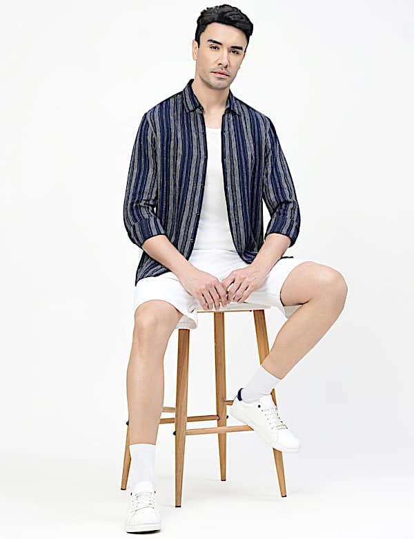 Viscose Rich Striped Spread Collar Shirt