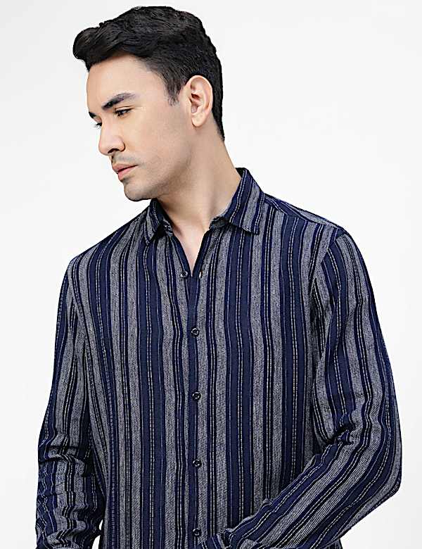 Viscose Rich Striped Spread Collar Shirt