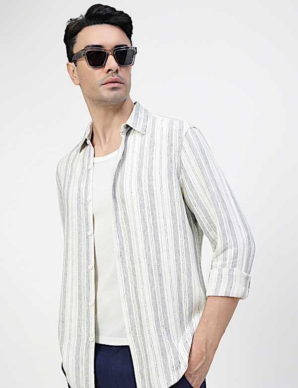 Viscose Rich Striped Spread Collar Shirt