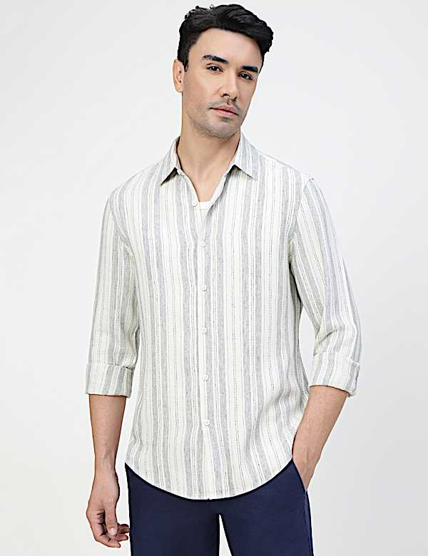 Viscose Rich Striped Spread Collar Shirt