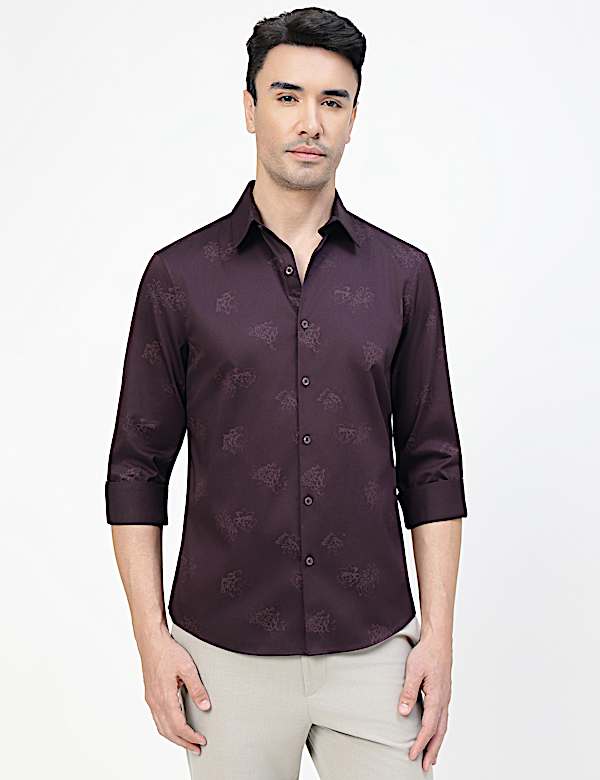 Cotton Rich Floral Print Spread Collar Shirt