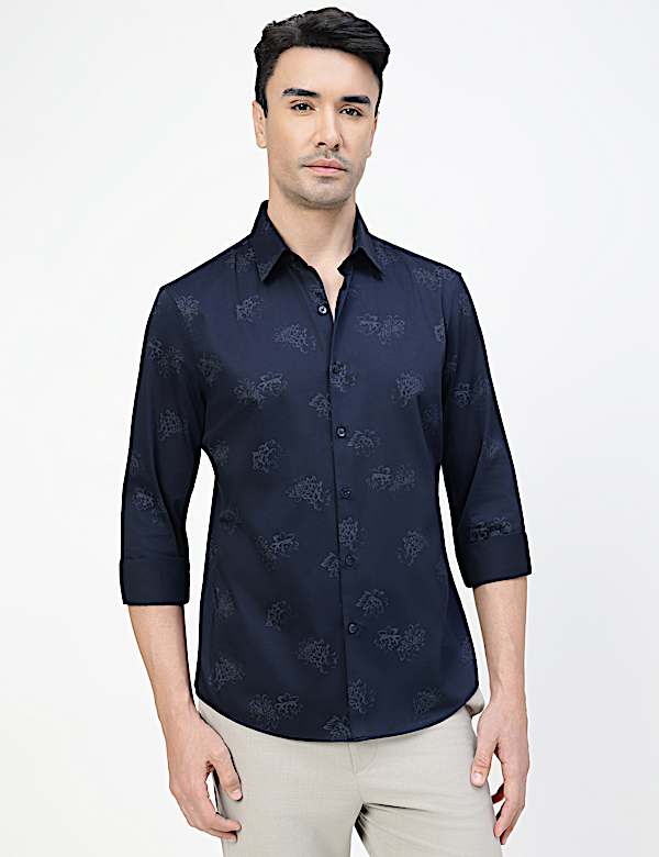 Cotton Rich Floral Print Spread Collar Shirt